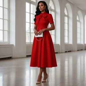 Elegant Boutique Luxury Red Midi Dress